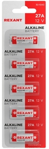 Rexant 30-1043 ∙ Батарейка высоковольтная A27, 12В, 5 шт, блистер Rexant ∙ кратно 5 шт