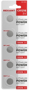 Rexant 30-1101 ∙ Батарейка литиевая CR1216, 3В, 5 шт, блистер Rexant