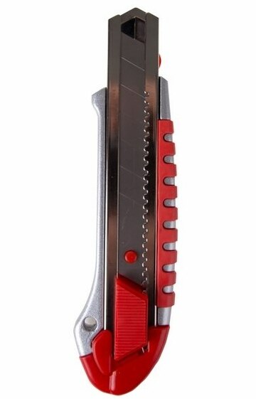 Нож 12-4918 ∙ Нож с сегментированным лезвием 25 мм, металлический обрезиненный корпус, с дополнительным замком на лезвии REXANT