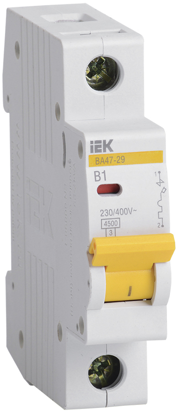 Автоматический выключатель модульный 1п B 1А 4.5кА ВА47-29 IEK MVA20-1-001-B