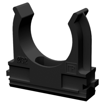 PR.02732ч ∙ Крепёж-клипса для труб Полистирол черная d32 мм (25шт/500шт уп/кор) Промрукав