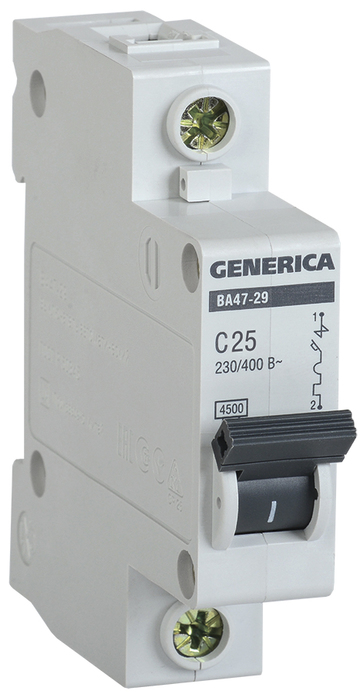 Автоматический выключатель модульный 1п C 25А 4.5кА ВА47-29 GENERICA IEK MVA25-1-025-C