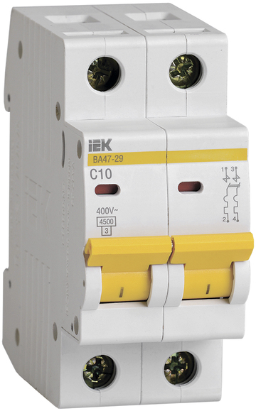 Автоматический выключатель модульный 2п C 10А 4.5кА ВА47-29 IEK MVA20-2-010-C