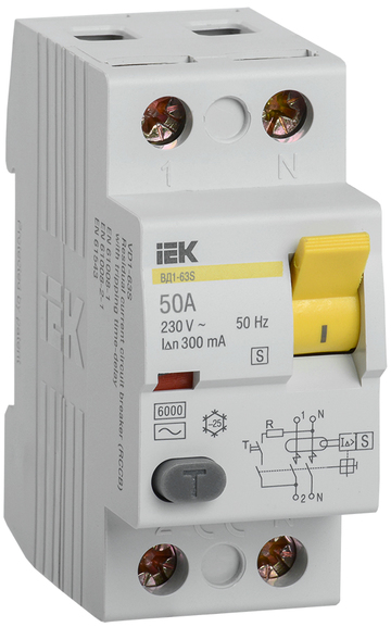 Выключатель дифференциальный (УЗО) 2п 50А 300мА тип ACS ВД1-63S IEK MDV12-2-050-300
