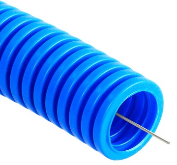PR02.0055 ∙ Труба гофрированная ПП тяжёлая 750 Н безгалогенная (HF) синяя с/з д16 (100м/5500м уп/пал) Промрукав