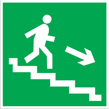 Знак безопасности Знак E13 Направление к эвакуационному выходу по лестнице вниз (Пленка фотолюм (не гост) 200х200 мм)