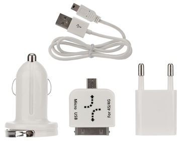 18-1197 ∙ Комплект СЗУ, АЗУ, кабель miniUSB-USB, переходник microUSB 30 pin белый Rexant ∙ кратно 10 шт