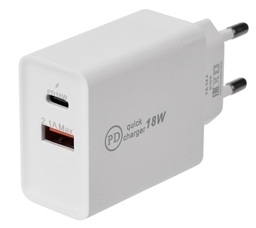16-0278 ∙ Сетевое зарядное устройство для iPhone/iPad Rexant Type-C + USB 3.0 с Quick charge, белое