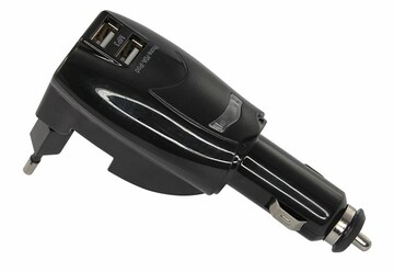 18-1185-1 ∙ Универсальное ЗУ-трансформер авто+сетевое 2 USB цвет черный (2х1000 mA)c индикатором, блистер ∙ кратно 10 шт