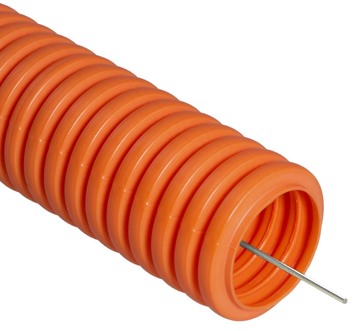 PR02.0034 ∙ Труба гофрированная ПНД тяжёлая 750 Н безгалогенная (HF) оранжевая с/з д20 (50м/уп) Промрукав