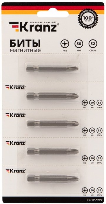 KR-12-6222 ∙ Бита PH 2x50 мм для шуруповерта сталь S2 5 шт. (лента) Kranz ∙ кратно 5 шт
