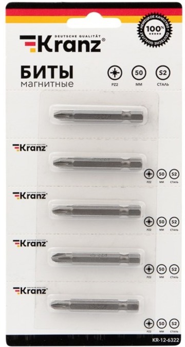 KR-12-6322 ∙ Бита PZ 2x50 мм для шуруповерта сталь S2 5 шт. (лента) Kranz ∙ кратно 5 шт
